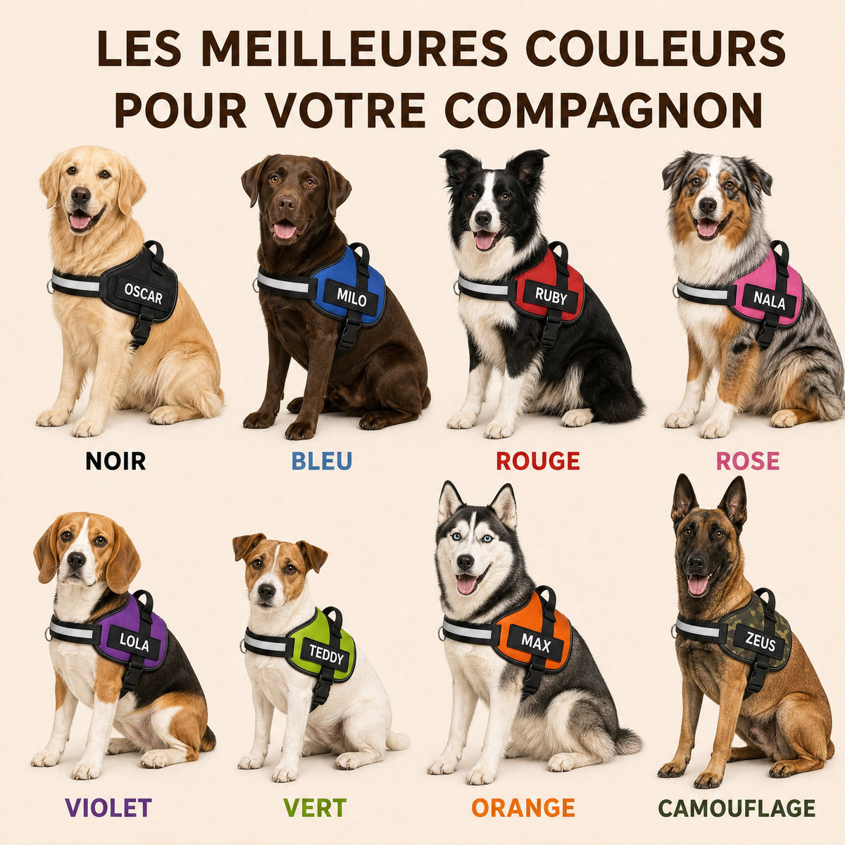 Harnais anti-traction personnalisable PlattyPaws, les 8 coloris